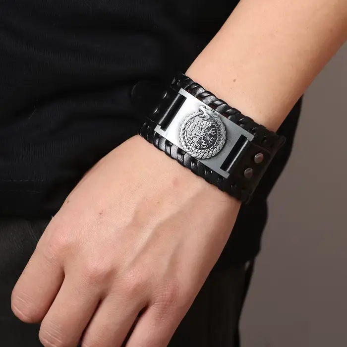 Bracelet à breloques en cuir large pour hommes et femmes