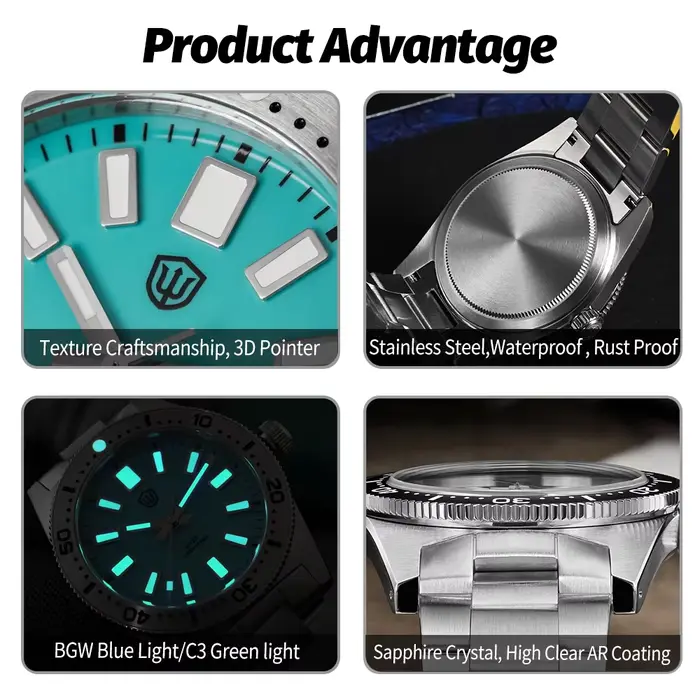 Montre à Quartz Watchdives WD1965 V2 Acier Inoxydable Luminous et Étanche pour Hommes Occasions Spéciales Plongée Mode Casual