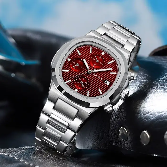 CRRJU luxe homme montre affaires étanche mâle horloge lumineuse Date acier inoxydable carré Quartz hommes