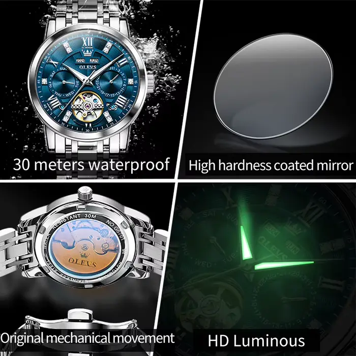 Montre OLEVS 6701 Acier Inoxydable Squelette Volant Automatique Étanche Pour Hommes Occasions Sportives Élégantes