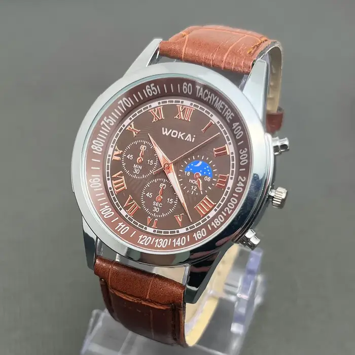 Wokai marque loisirs affaires homme montre Quartz sport décontracté en cuir hommes Relogio horloge élégant