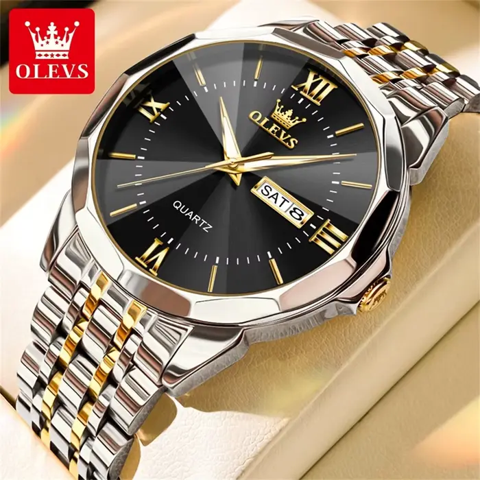 Montre à quartz OLEVS 9989, revêtement diamant, double calendrier, étanche 30m, fonction luminescent