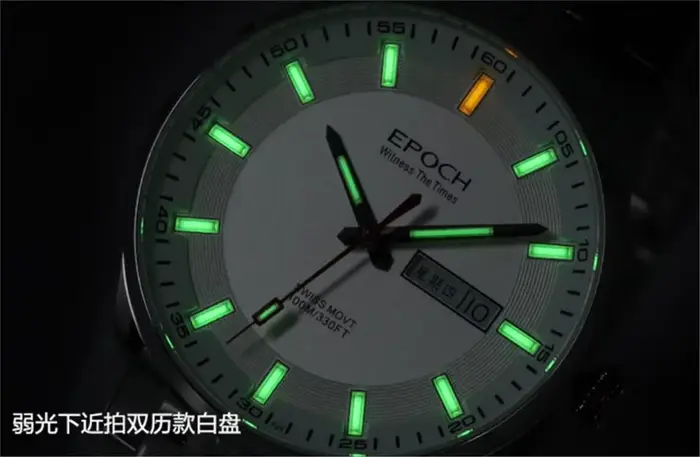 EPOCH hommes montre à Quartz Super lumineux 25 mouvement Ronda chinois anglais jour Date WR100M saphir