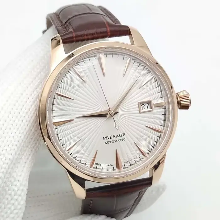 Montre mécanique vintage homme 40mm or rose bracelet cuir élégante pour anniversaire mariage quotidien