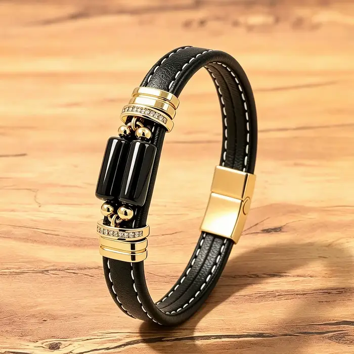 Bracelet de luxe en œil de tigre pour homme, bracelet en cuir noir multicouche avec boucle magnétiqu