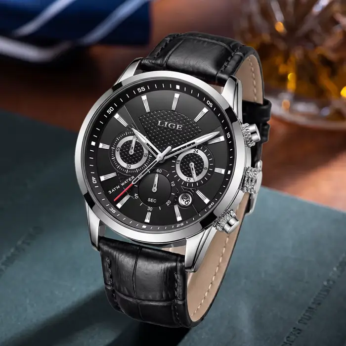Nouvelle Montre Homme LIGE Décontractée et Luxe en Cuir à Quartz Pour Occasions Spéciales Activités Sportives