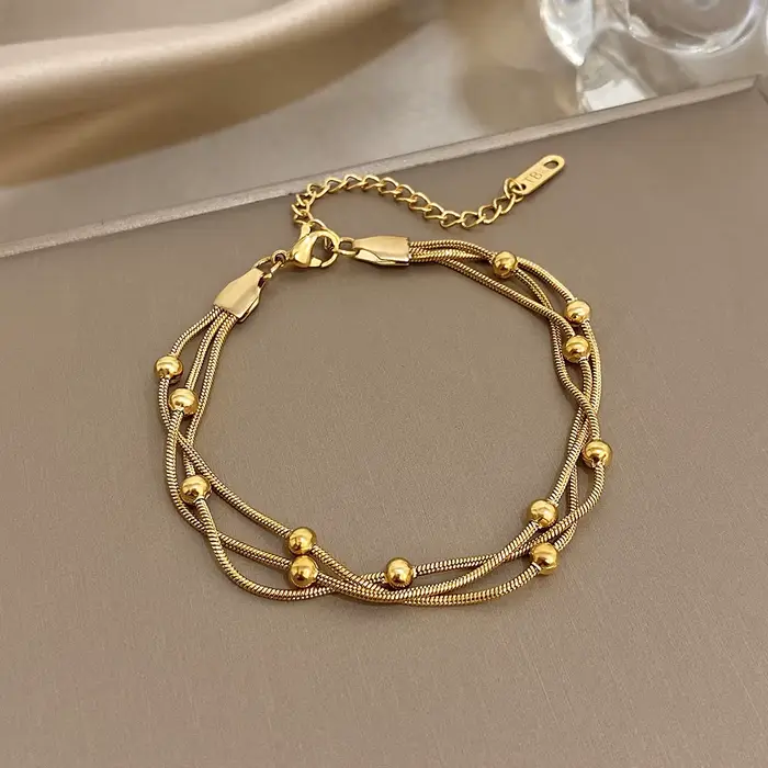 Bracelet réglable en acier inoxydable pour femmes, élégant, couleur or argent, élégant, multicouche,