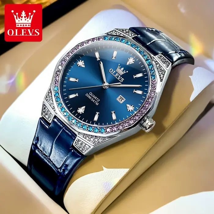 OLEVS 5606 montre pour femme lumière originale mode Quartz montre-bracelet bracelet en cuir diamant 