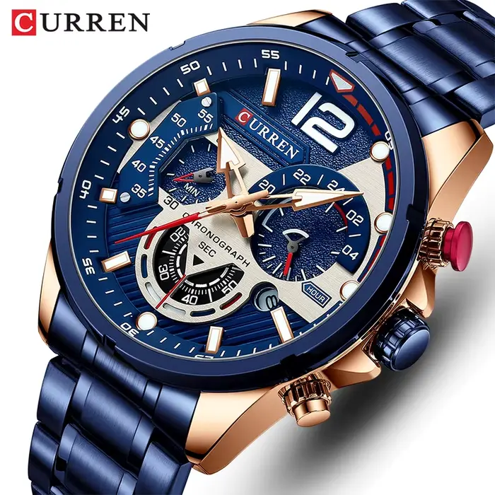 CURREN nouveau vert hommes montres haut de gamme de luxe en acier inoxydable montre à Quartz