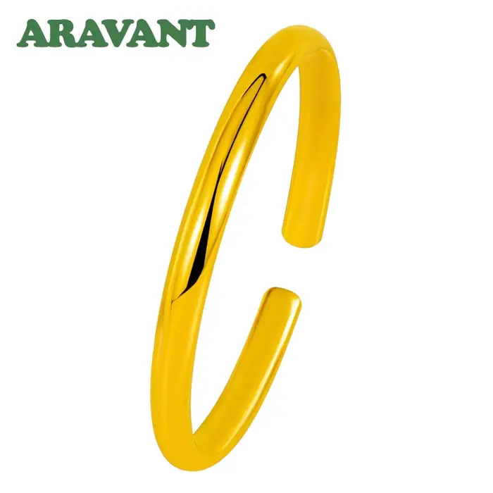 Aravant 925 argent 18K or 6MM manchette ouverte lisse Bracelet