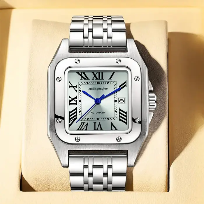 Montre mécanique automatique carrée élégante pour homme résistante à l'eau idéale pour toutes les occasions cadeau spécial