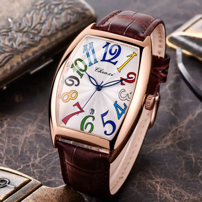 CHENXI 8217 montre cadeaux pour hommes couleur chiffre arabe échelle Quartz calendrier étanche montres en cuir