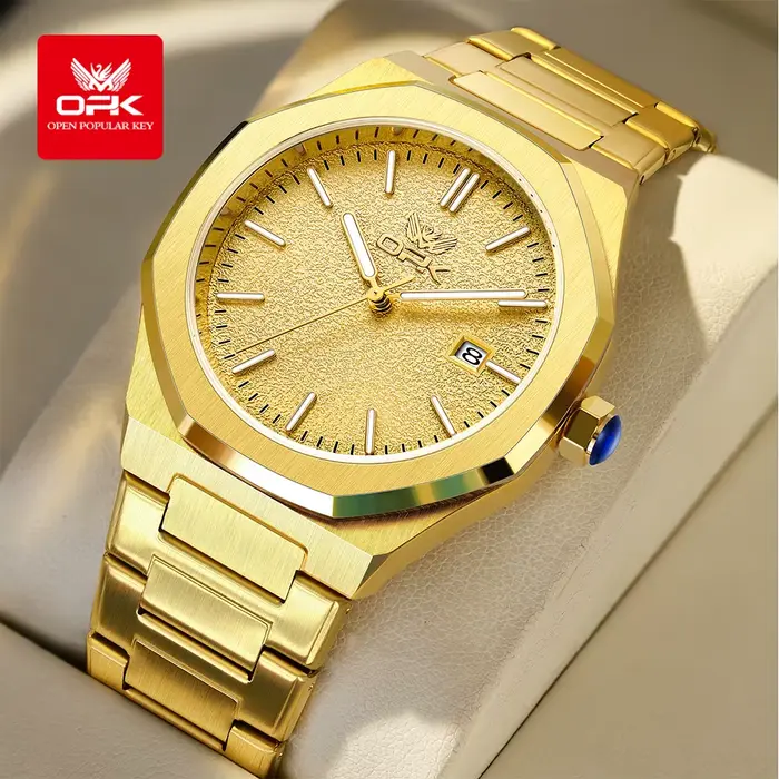 OPK 6046 montre pour hommes solide en acier inoxydable calendrier montre à quartz étanche pour homme