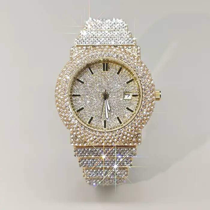 Nouvelles montres de luxe pour hommes plein diamant glacé Hip Hop montre à Quartz élégante pour homm