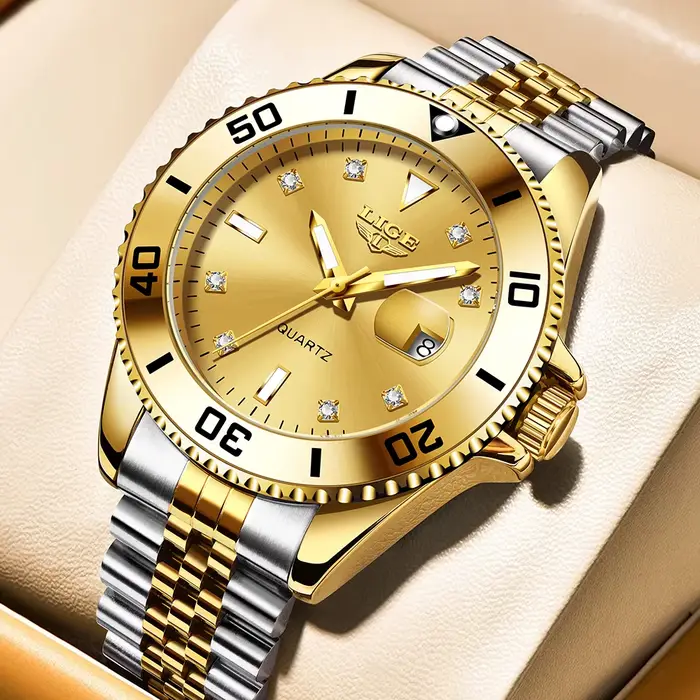 Montre à quartz de luxe en acier inoxydable pour homme