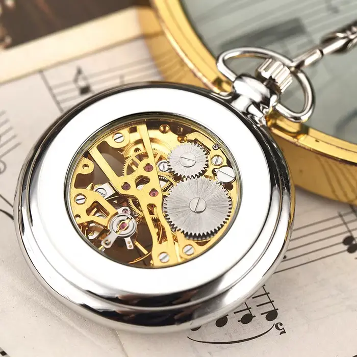 Montres de poche en acier à remontage manuel en argent