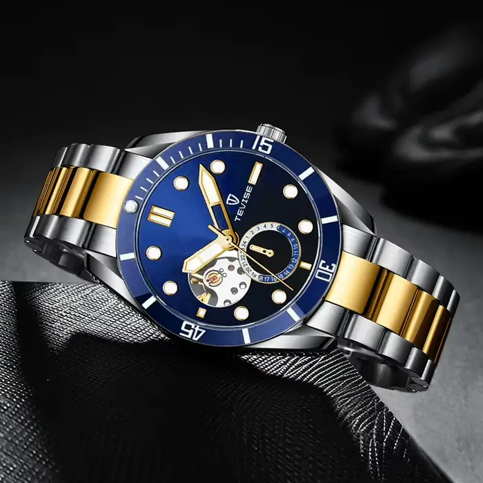 Montre TEVISE Mouvement Mécanique Automatique Mode Bracelet Acier Inoxydable Squelette Lumineuse Occasions Spéciales Pour Hommes