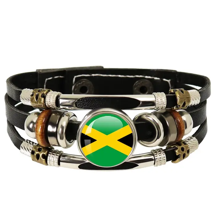 Bracelet en cuir noir tissé à la main