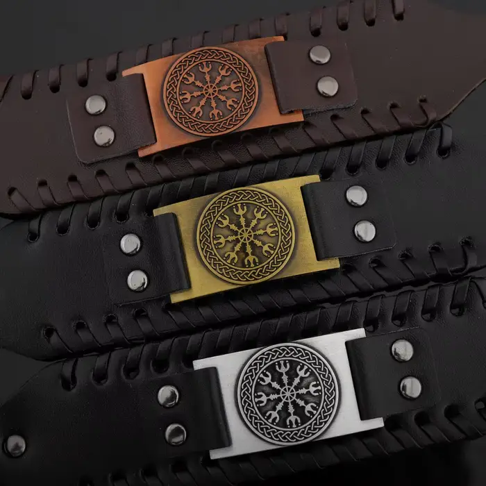 Nouveau rétro large cuir nordique Rune d'Odi Bracelet hommes
