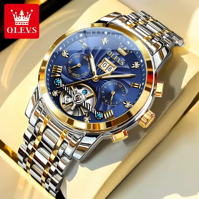 OLEVS 9910 Original montre mécanique automatique pour hommes squelette de luxe en acier inoxydable é