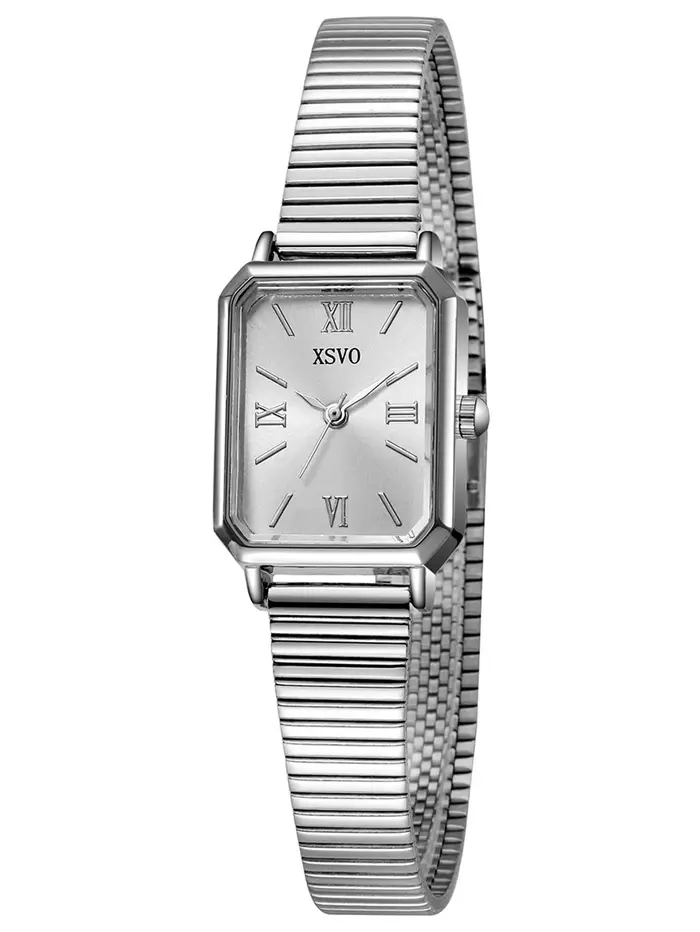 Montre élégante pour femme en argent, bracelet en maille élastique, cadran à chiffres romains, montr