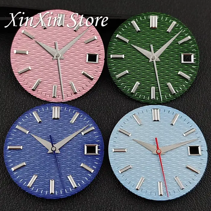 Cadran de montre rose GS 28,5 mm NH35 avec aiguilles et surface texturée ondulée pour personnalisation et durabilité montres femmes occasions spéciales