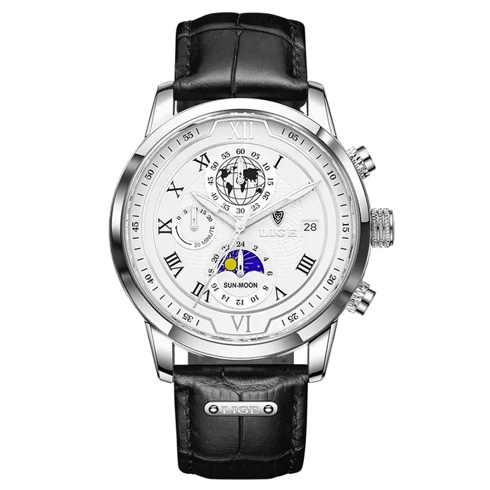 Nouvelles Montres Hommes 2026 LIGE Marque Haut de Gamme Cuir Chronographe Étanche Sport Automatique Date Quartz