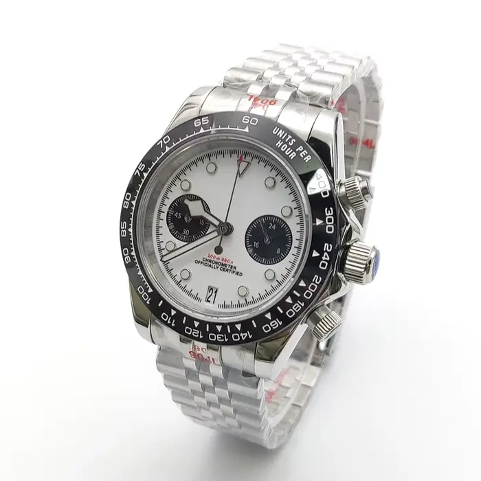 Montre en acier inoxydable à quartz avec cristal de saphir pour homme, fonction chronographe, résistance à l'eau, pour diverses occasions