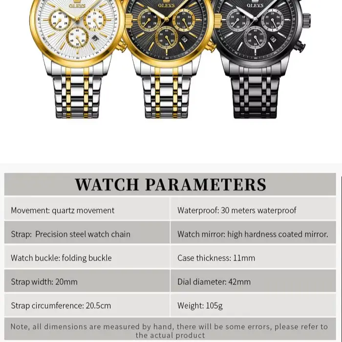 OLEVS or bleu montres pour hommes Date chronographe petit cadran conception exclusive luxe affaires étanche montre-bracelet en acier inoxydable