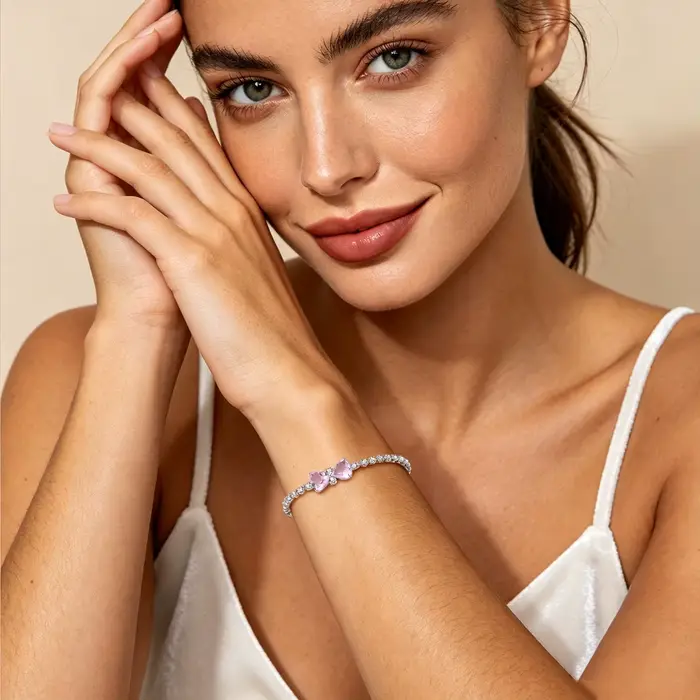 PANPOKI Nouveau Bracelet en Argent Sterling 925 Série Douce Nœud Rose Maillons Chaîne pour Femme Bijoux Tendance Anniversaire Cadeaux Raffinés