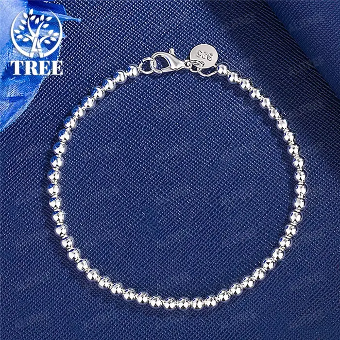 Bracelet à breloques en argent Sterling 925, cadeaux de noël, chaîne de perles de 4MM, 16-23cm pour 