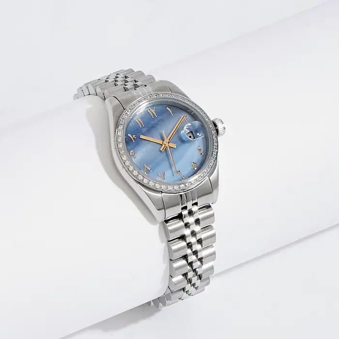 Montre de luxe pour femmes, chiffres arabes, boîtier en acier, couronne de marque étanche, montre-bracelet pour dames