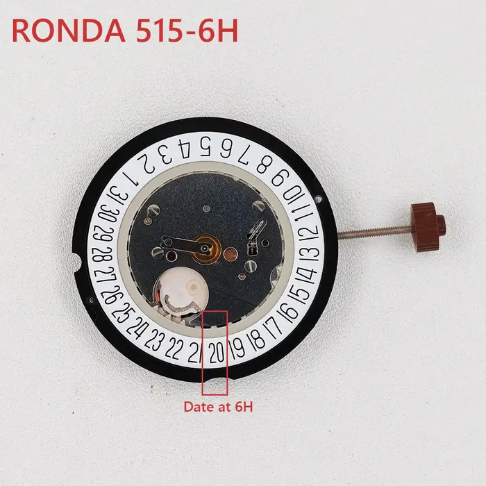 Ronda 515-6H Mouvement de montre à quartz Date à 6:00 Position Mod Mechanisme de remplacement 515/515-6 Alimenté par batterie