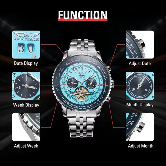 Montre automatique de sport militaire bleue pour hommes