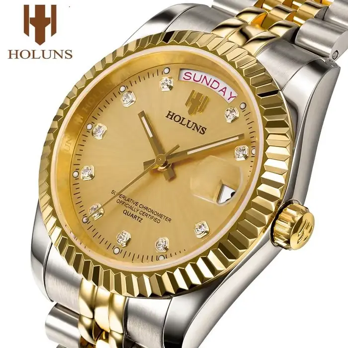 Holuns-Montre-bracelet d'affaires classique en acier inoxydable pour homme