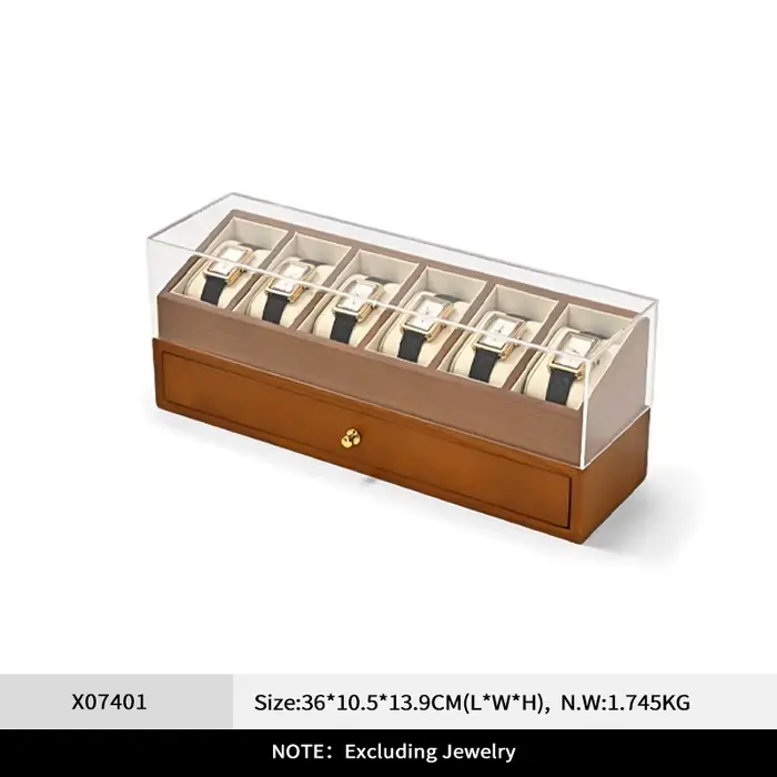 Oirlv Boîte à montres en bois massif, 6 compartiments, boîte de présentation de bijoux, boîte à doub