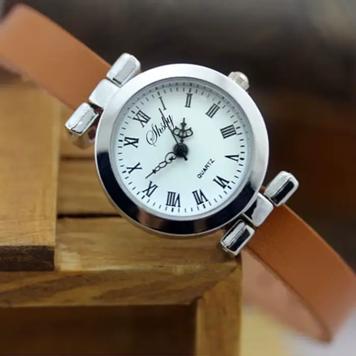Shsby nouvelle mode vente chaude en cuir véritable femme argent montre ROMA Vintage