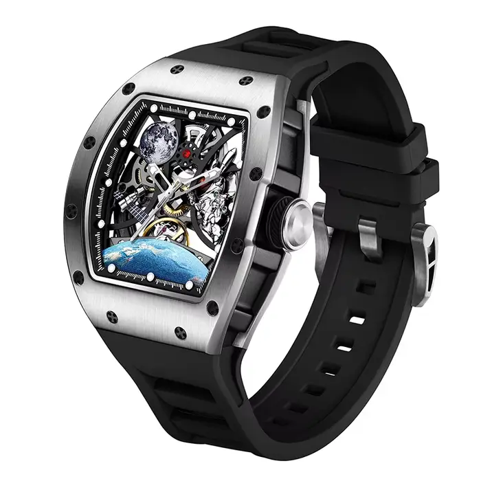Montre mécanique automatique sportive BONEST GATTI avec cadran squelette et bracelet en silicone pour homme occasions spéciales et sportives