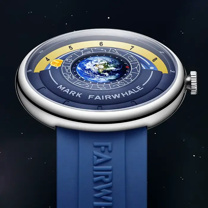 Mark Fairwhale Montre à quartz pour homme avec cadran sur le thème de la Terre unique, bracelet en silicone durable et design étanche, styles sportifs décontractés