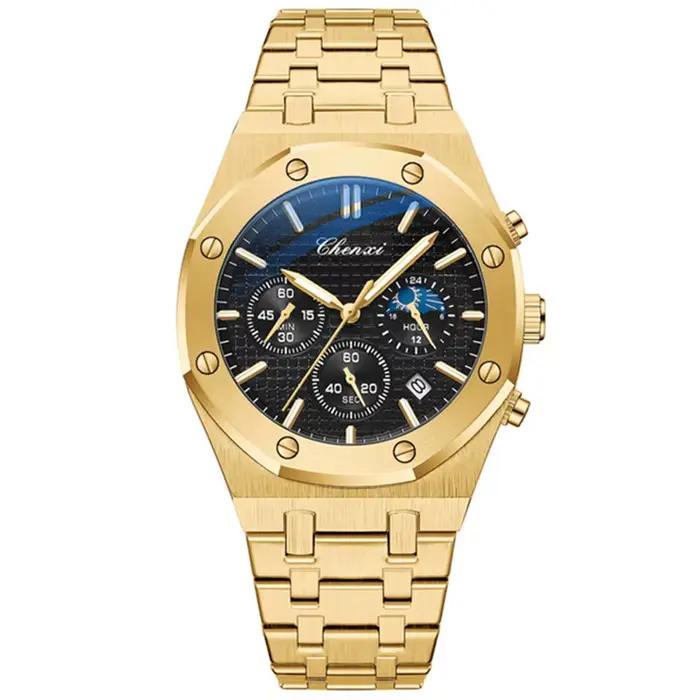 CHENghts-Montre de sport à quartz de luxe pour homme, montres-bracelets en acier inoxydable, chronog