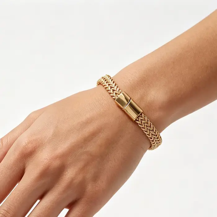 Bracelet en acier inoxydable tressé double rangée