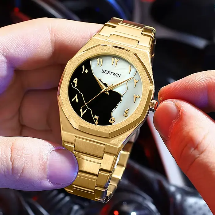 Reloj hombre BESTWIN cadran créatif montres montre pour hommes coque en or visage affaires