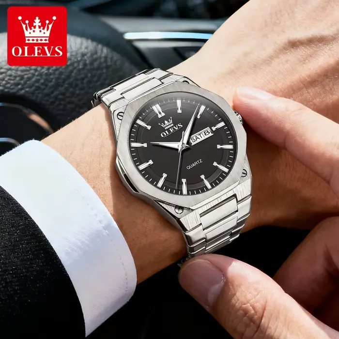 Montre à quartz OLEVS 3733 avec affichage lumineux nocturne et résistance à l'eau pour hommes occasions professionnelles et sportives