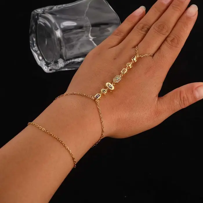 Bracelet chaîne à main en cristal coloré en acier inoxydable pour femmes