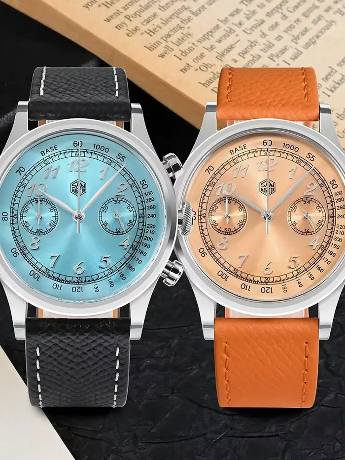 San Martin 38mm VK64 montre à Quartz hommes Vintage chronographe montres robe arabe/romain indices 5Bar saphir SN0101JS-1/2