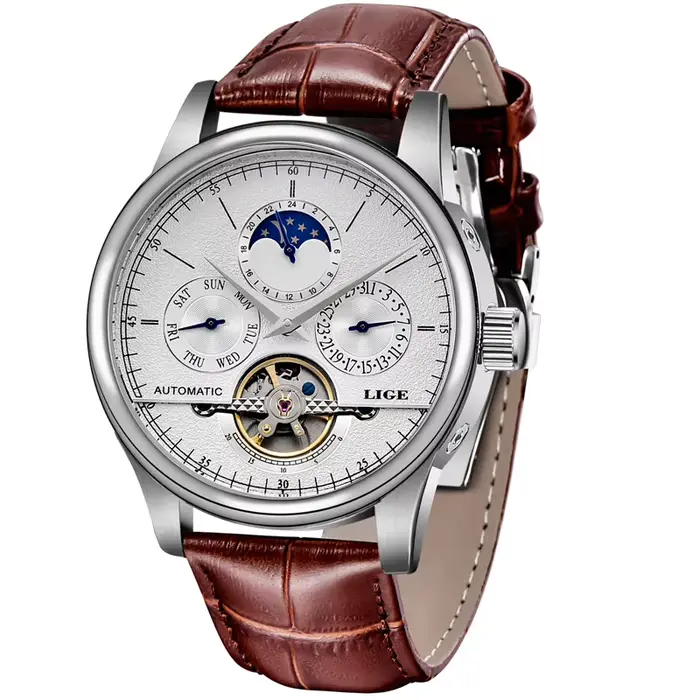 Montres pour hommes LIGE, montre mécanique automatique, tourbillon, montre en cuir véritable, étanch