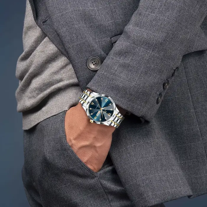 Montre de luxe en acier inoxydable avec diamants pour homme style affaires résistante à l'eau et lumières nocturnes multifonctionnelle quartz or bronze café multicolore rose