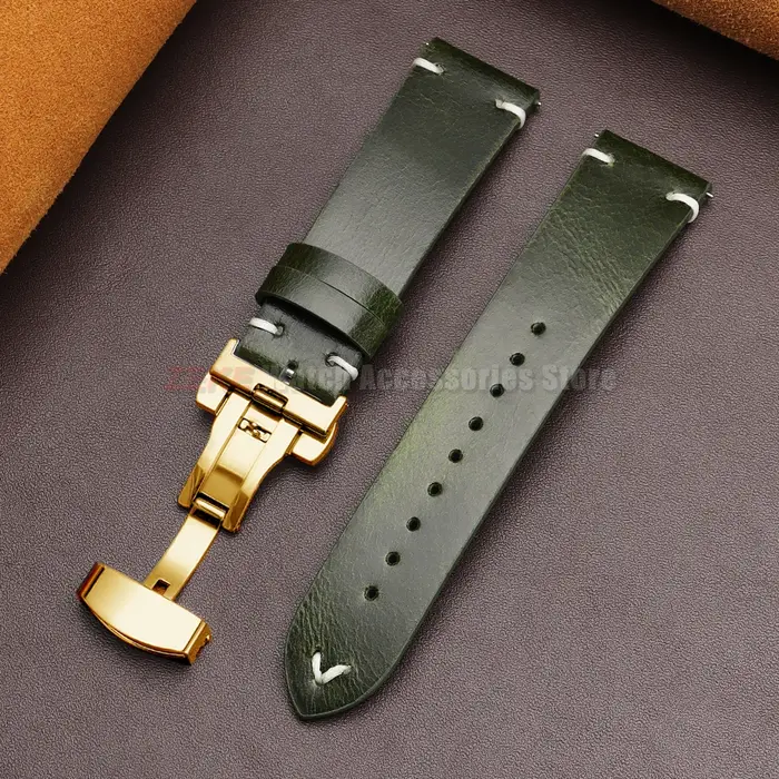 Bracelet de montre en cuir huilé vintage 18mm20mm 22mm pour Seiko Boucle papillon Couture