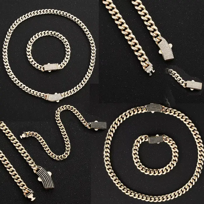 Bracelet et collier de luxe Monaco en zircon blanc bijoux en laiton 14k chaîne Monaco décoration diamants noirs et blancs bijou unisexe pour femmes et hommes occasions spéciales