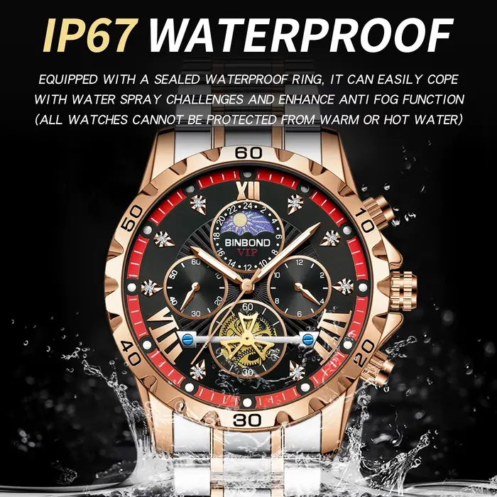 Montre de luxe BINBOND à quartz sportive avec chronographe pour homme résistante à l'eau pour diverses occasions